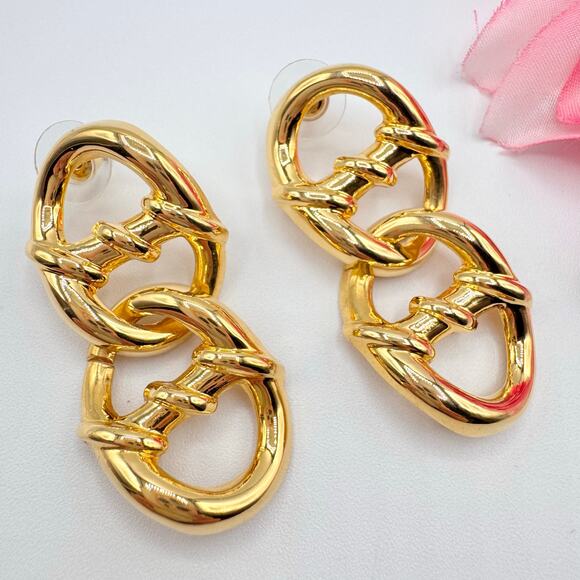 Vintage Jewelry - Vintage Big Chunky Chain Link Earrings 80s 90s Preppy Chic Runway Statement